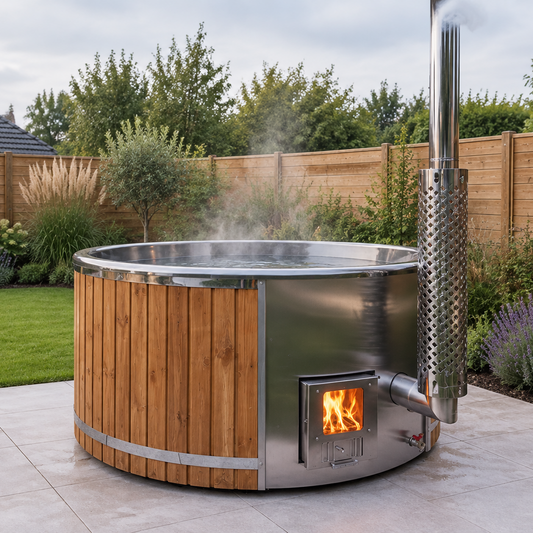Luma integrated wood fired hot tub in a UK garden